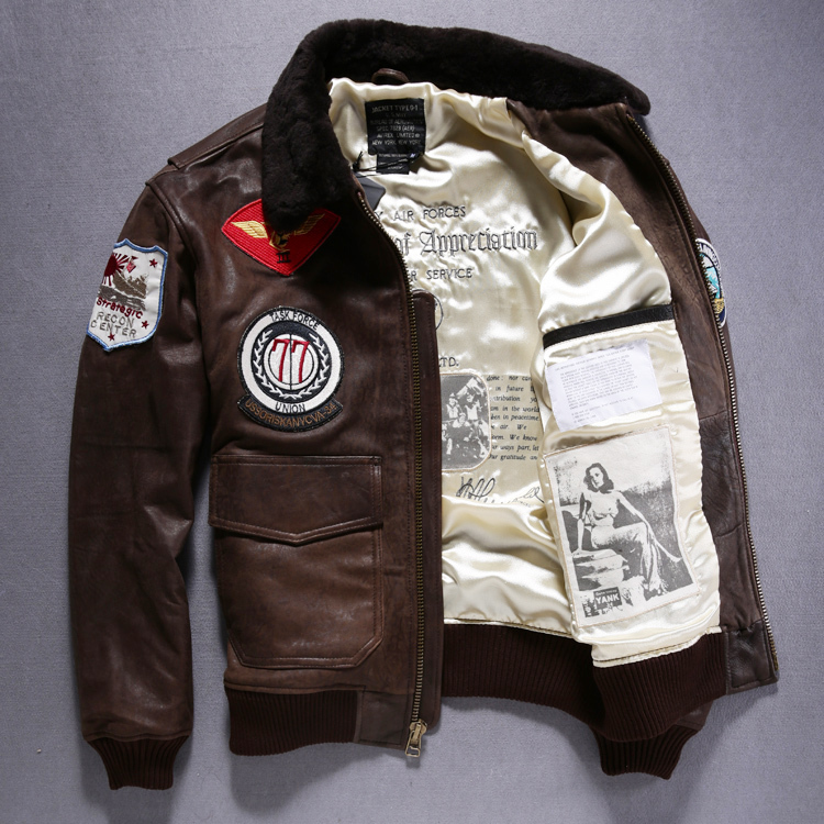 Brown leather flight jacket patches – Modern fashion jacket photo blog