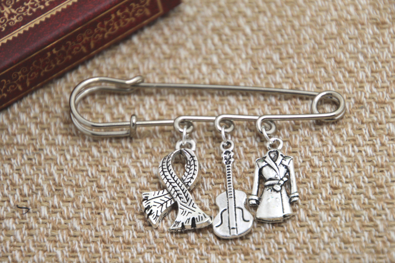12pcs Sherlock inspired Sherlock Holmes themed charm font b kilt b font pin brooch 38mm