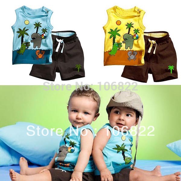 Boy's Coconut Tree Pattern Sleeveless Tops+Pants 2PCS Set Outfits Clothes 0-3Y