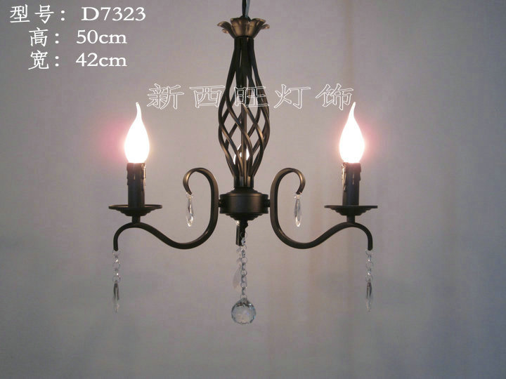 Фотография 2 heads E14 base Europe vintage wrought iron pendant chandeliers crystal lamp