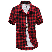 Red And Black font b Plaid b font Shirt Men Shirt Summer Style Vetement Homme Casual