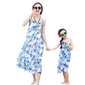 Bohemian Family Clothing Summer Mother Daughter Dresses Clothes Blue Floral Sleeveless Straped Long Beach Travel Outfit
