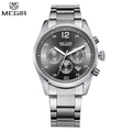 MEGIR Brand Men Chronograph Multifunction Military Watch Function Silver Color Full Steel Luxury Watches Army Watch