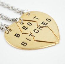 2015 Broken Heart Pendant Necklace silver gold chain necklace Statement Choker Necklace best bitches for you