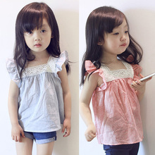 Summer Toddler Girls Casual Lace Splicing T-Shirt Cotton Soft Children Tops Hot Tee QL