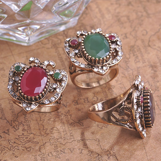 Fashion Woman Jewelora Brand Turkish Rings Accessories Emerald Ruby Colar Vintage Finger Anel Royal Design Anillos