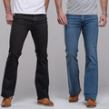 2016 New Mens jeans boot cut leg slightly flared slim fit blue black male jeans designer