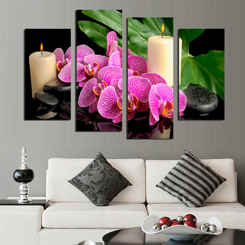 4 PCS Modern Red Plant Flowerorchid Candle Photo Art Prints Poster Wall Picture Canvas Painting No Frame Home Deco F1800