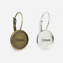 Silver French Lever Back Earrings Blank/Base,fit 12MM glass cabochons,buttons;earring bezels E070010