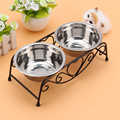 1Pcs Double Stainless Steel Bowls Dog Cat Pet Food Water Feeder Dish With Retro Iron Stand