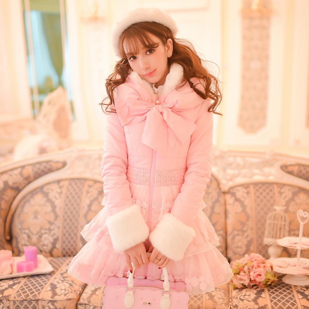 Фотография Princess sweet lolita coat Candy Rain Winter new bowknot collars  thick cotton-padded clothes cotton-padded jacket C15CD5983
