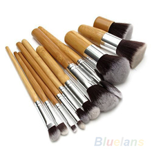 11Pcs Wood Handle Makeup brushes Cosmetic Eyeshadow Foundation Concealer Brush Set 1D3I