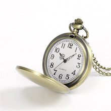 2015 nuevo bronce antiguo relojes de bolsillo aleación de la ronda plana colgante de cuarzo relojes con cadenas para hombre y mujeres 31.4 «