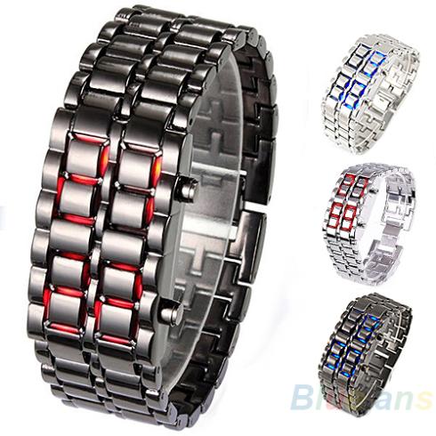2013 New Fashion Men Women Lava Iron Samurai Metal LED Faceless Bracelet Watch Wristwatch 0E93