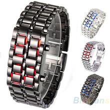 2013 nueva moda hombre mujer Lava Metal hierro Samurai LED Faceless reloj pulsera reloj de pulsera 0E93