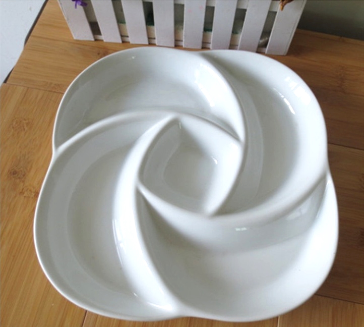 Spiral Ceramic Divided Plate Decorative Porcelain Serving Dish