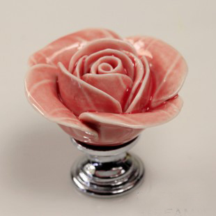 5PCS Pink rose flower ceramic kichen cabinet drawer knob handle dresser cupboard furniture handle pull knob with silver base
