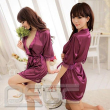 Sexy Silk Lace Kimono Dressing Gown Open Bath Robe Babydoll Lingerie Set 4Colors 99