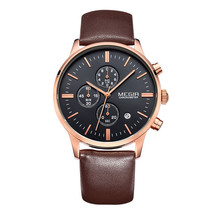 Multi Function Three Small Plate Work Chronometer 100 Leather Strap Rose Gold Quartz Watches Luxury