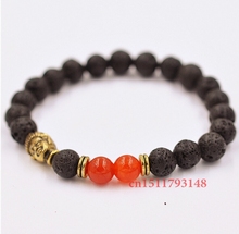 Retail Hot Sale Jewelry 8mm Lava Stone Beads and Red Agate Beads with Antique Gold Buddha Men’s Bracelets