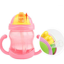 Hot 240ml Cute Baby Cup Kids Children Learn Feeding Drinking Water Straw Handle Bottle mamadeira Sippy