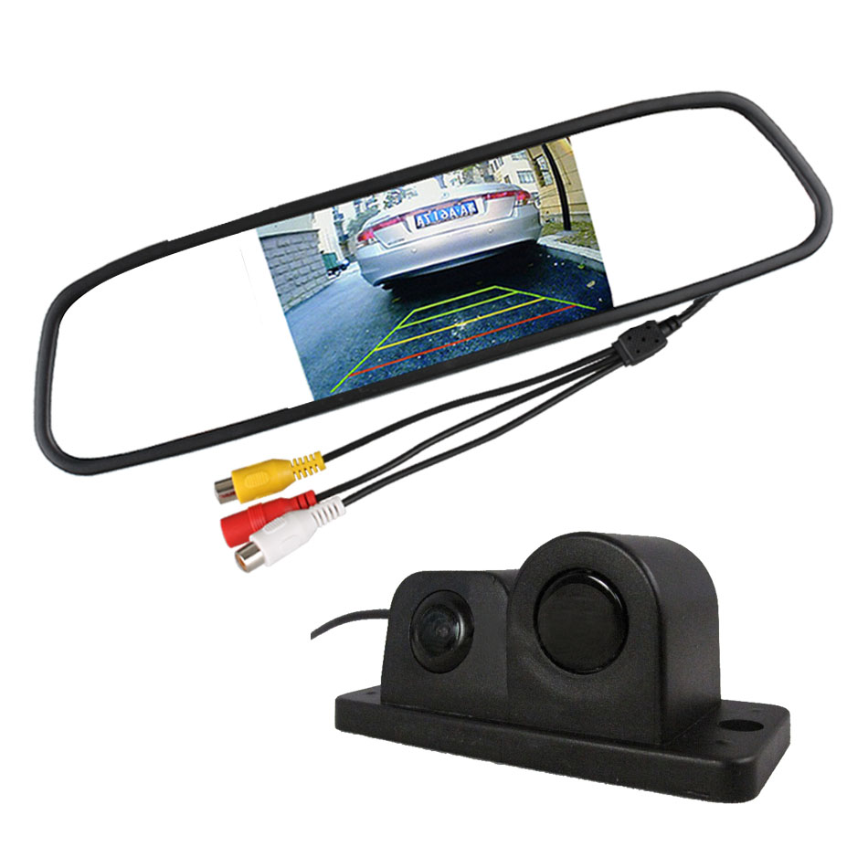 Car Parking Rear View Camera CCD Reverse Camera with Sound Alarm Parking Sensor + 4.3