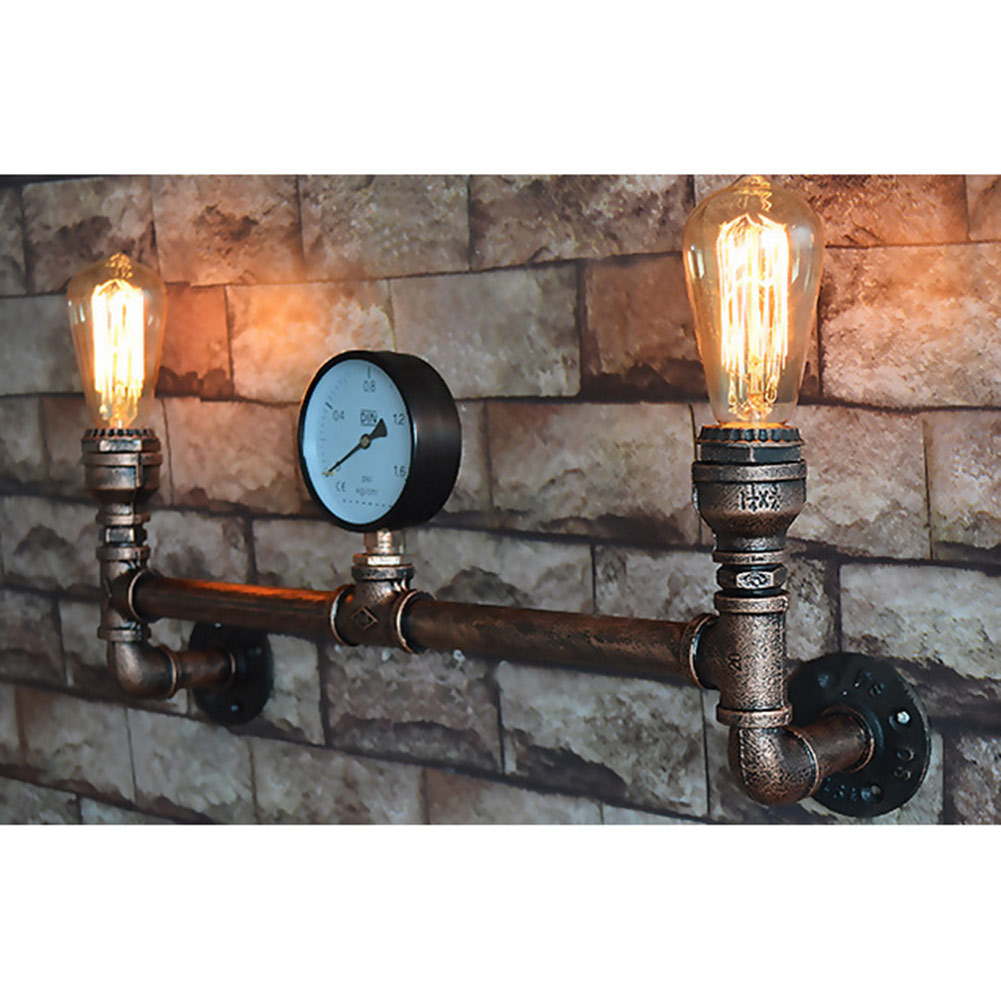 Vintage Industrial Metal Water Pipe Steampunk Wall Lamp Sconce Light Fixture New
