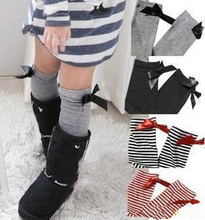 Baby Leg Arm Warmers Bowknot cotton striped socks 1 8 years age children grey