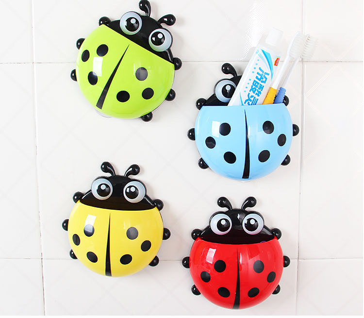 Cute Ladybug Cartoon Sucker Toothbrush Holder suction hooks Household Items toothbrush rack bathroom set Hot 2015
