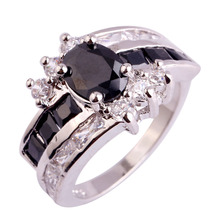 Fashion Brand New Oval Cut Black Spinel & White Topaz 925 Silver Ring Size 7 8 9 10 Women Party Jewelry Free Shipping Wholesale