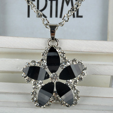 Artificial Crystal Flower Shape Chain Sweet Pendant Long Necklace Women Fine Jewlery free shipping F60SS0083 S5