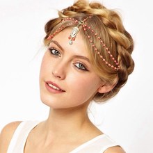 Hair Decoration Hair Band Head Dress Headbands Fashion Indian Boho white/red Beaded Head Piece Women Head Chain Hair Jewelry