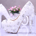 White Elegant Honeymoon Shoes Imitation Pearl Wedding Dress Shoes Gorgeous Bridal Shoes 14cm Super High Heel