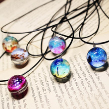 Collares Duplex Planet Harajuku Stars Short Glass Galaxy Pattern Necklaces & Pendants Maxi Necklace For Womem Couple Girlfriend