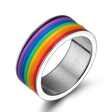 Gay and Lesbian ring Rainbow color silicone ring stainless steel rings for men and women Classic