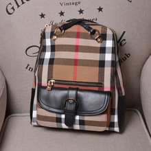 British style plaid bag women backpack canvas and genuine leather shoulder bag famous brand women s