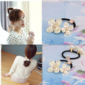 New Fashion Design Pure Color Elastics Rope Holder Imitation Shell Petal Rhinestone Scrunchy Gum For Hair