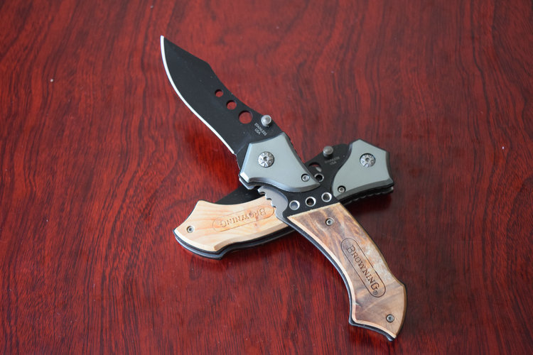 OEM Browning There eye Tactical Folding knife Hunting Knives Pocket knife Survival Outdoor Aluminum Wood Handle