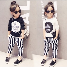 2-7Y, 2016 new baby fashion shirt summer girls shirt letters children T-shirt kids casual long sleeve shirt