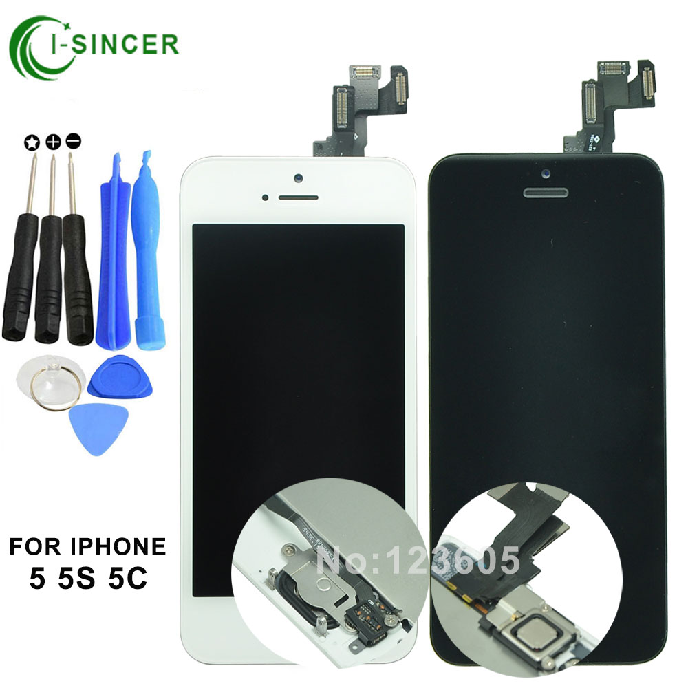 For iPhone 5S 5c 5 LCD display screen digitizer complete & inside+outside main key LCD panel, speaker, small camera, sensor flex