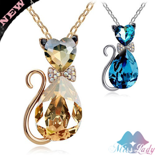 2014 18K Gold Plated Rhinestone Crystal Cute Lovely Cat Necklaces Pendants Fashion Jewelry for women Y4575