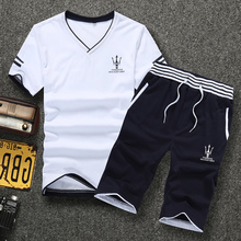 Plus Size Simple Letter Design Men Short Sleeve Cotton T shirts Short Set Men’s Casual V-neck T-shirts Set Fashion Cotton Tops