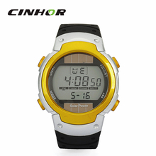 Para mujeres y hombres reloj deportivo con energía Solar luz de fondo Digital reloj de pulsera w / alarma / cronómetro – negro + amarillo ( 1 x CR2025 )