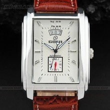 Elegant Goer Men Rectangular Case Fashion Multifunction Dial Date Leather Band Sport Business Automatic Mechanical Watch