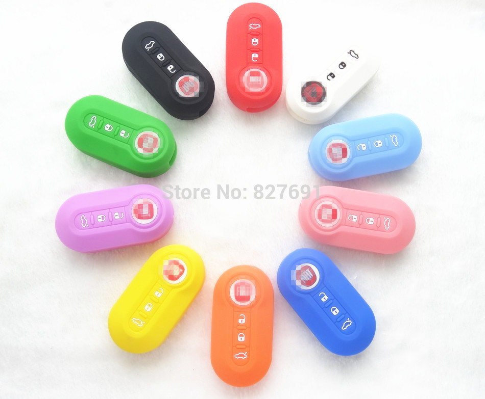 Silicone car key cover For Fiat 500 Flip Remote Car Key Case Shell Blank Fob to Protect car accessories 10 Color