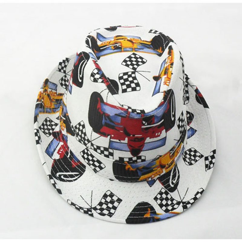 Free shipping Children F1 Race Car printing Fedora hats/Baby Jazz cap/Baby Fedora hats 10pcs FH002