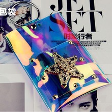 Laser package 2016 new Transparent hot fashion Mini PVC laser Bag Punk rivet portable packet ring clutch bag Female