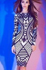 Tribal-Aztec-Black-White-Tight-fitting-Midi-Dress-LC6547