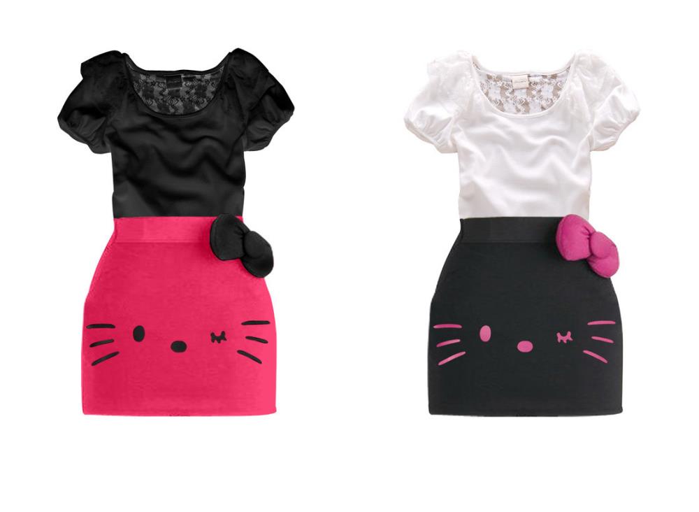 2015 summer hello kitty girls clothes skirt sets children short two pieces t shirt skirt kids