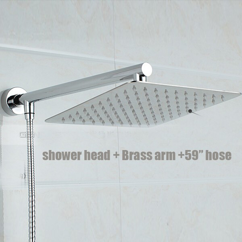 Free Shipping Chrome Finished Wall Mounted Brass Shower Arm + Ultrathin Square 8